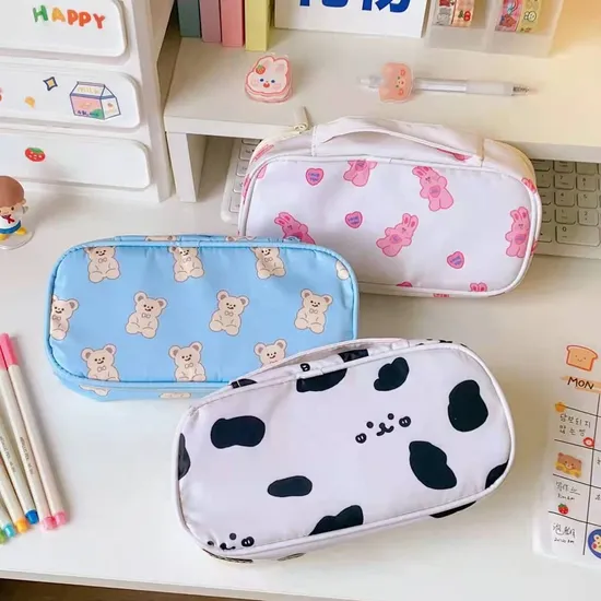 Cute Cartoon Canvas Stationery Storage Bags Student Large Capacity Pencil Case