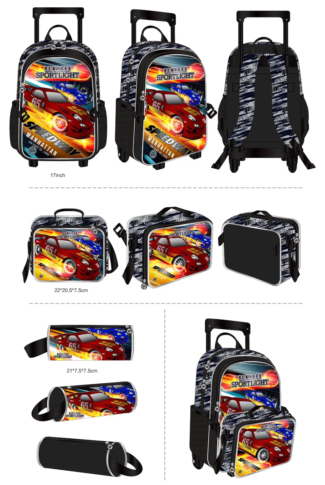 Colorful Rolling Backpack Kids Cheap Stylish Racing Design Kids Trolley School Bag with Wheels