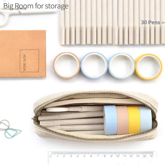 Solid White Canvas Stationery Organizer Pouch Multipurpose Pen Makeup Bag