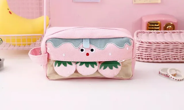 School Stationery Supply Cartoon Fruit Design Large Kawaii Pencil Case for Kids