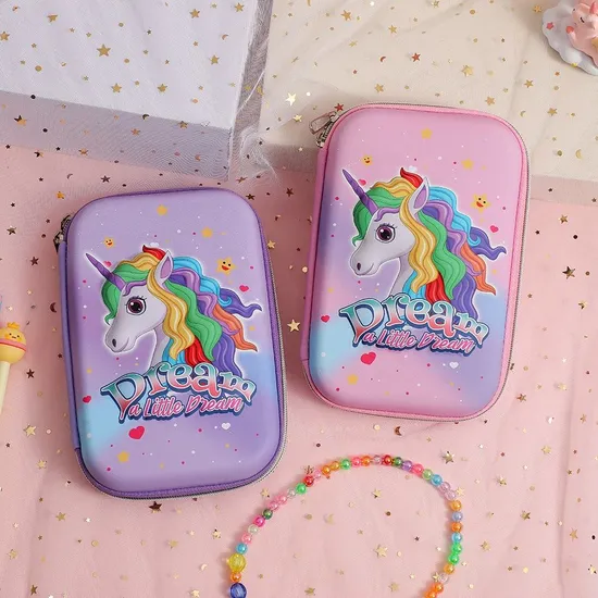 School Stationery Box Cartoon 3D EVA Unicorn Cute Pencil Case for Kids