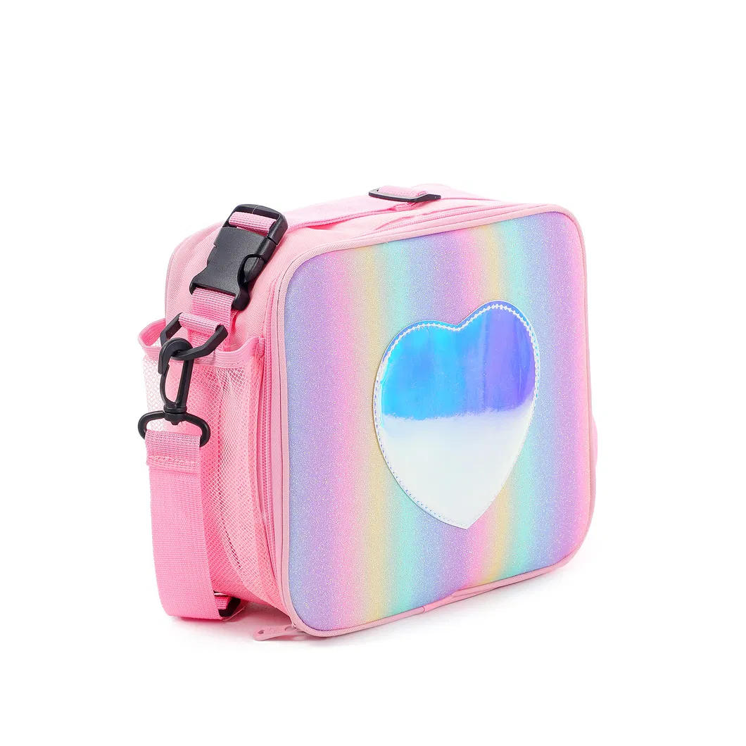 Fashion Holographic Rainbow Travel Thermal Picnic Bag Kids Portable School Insulated Food Lunch Cooler Bag for Children