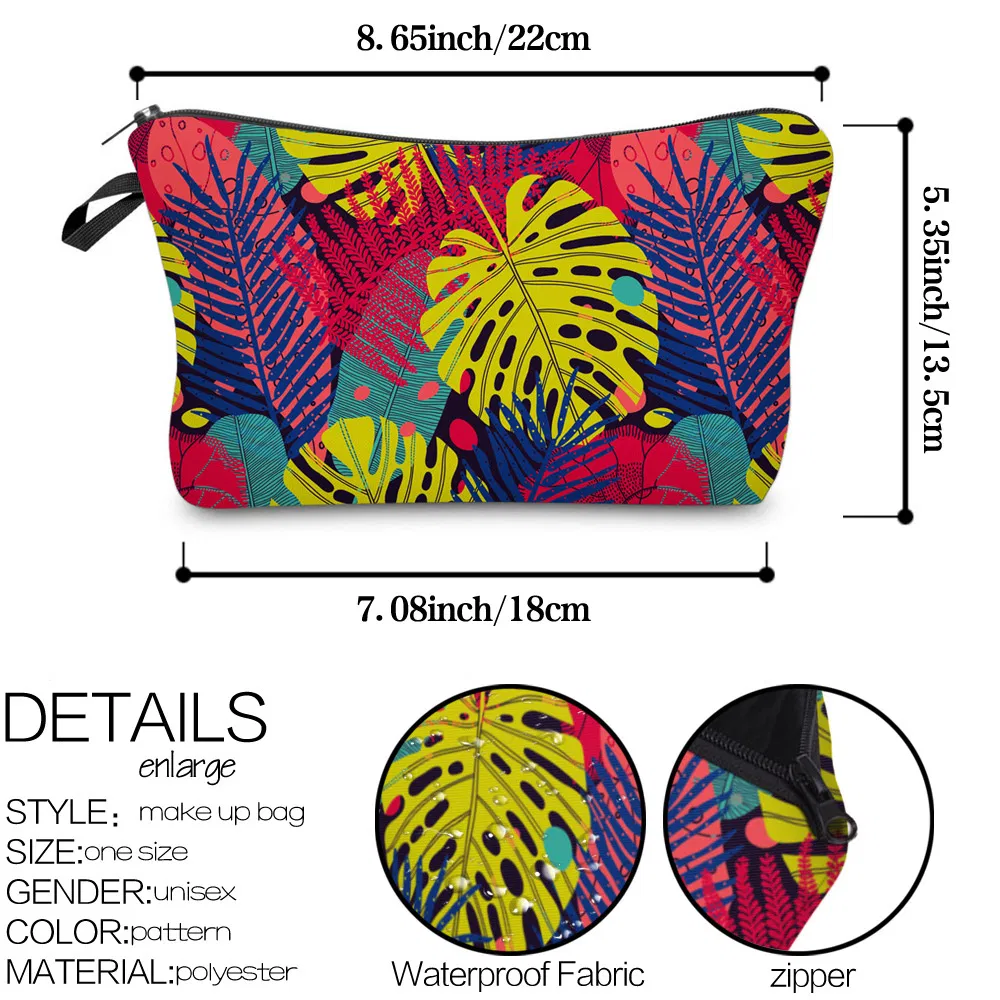 Fashion Retro Leaf Design Girls Pencil Pouch Travel Cosmetic Makeup Bag Custom