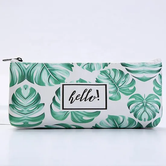 Fashion Office Stationery Bag Custom Leaves Pattern PU Leather Pencil Case