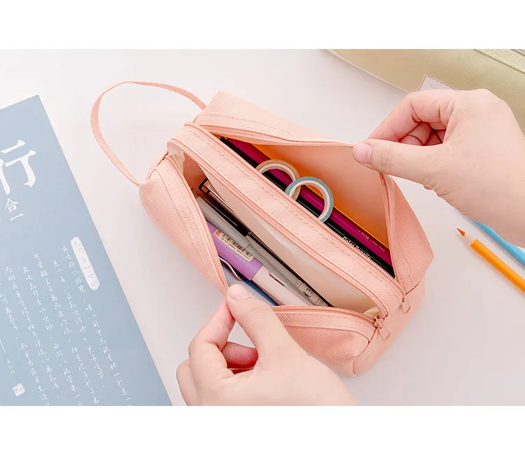 Large Capacity Pen Case Double Zippers Pen Bag Office Stationery Bag Pencil Case with Compartments