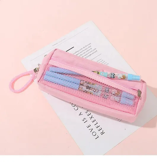 Kids Stationery Bag Cute Kawaii Cat Canvas PU Leather Pencil Case for Girls