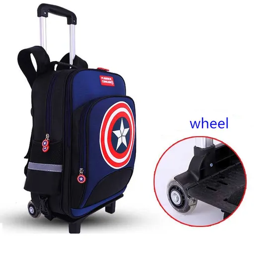 Captain America Detachable Carry-on Luggage Kids School Trolley Bags