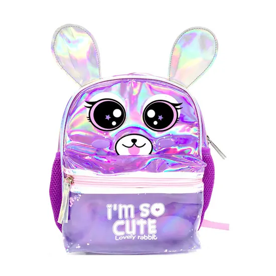 Laser PU Material Large-Capacity Animal Cartoon School Bag Custom Printing Animal Backpack for Kids