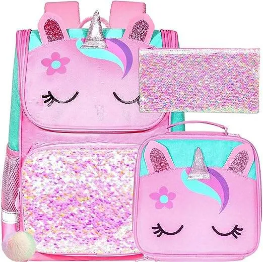 Unicorn Sequin Schoolbag Factory Price Girl School Backpack Pink Schoolbag for Girls