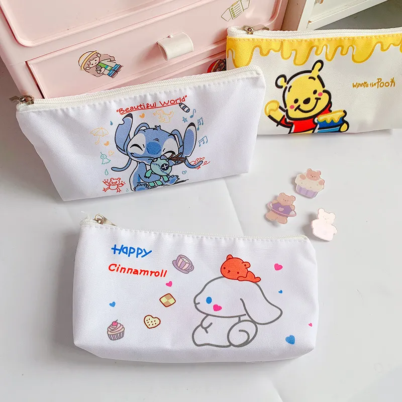 School Kids Stationery Storage Zipper Pouch Kawaii Anime Canvas Pencil Bag