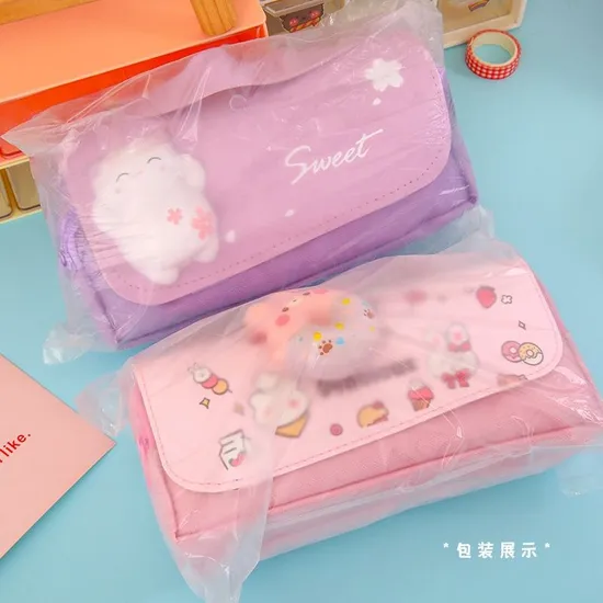 School Large Size Cartoon Donut Cat Design Cute Kawaii Pencil Case for Kids