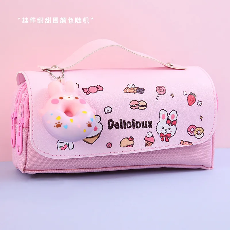 School Large Size Cartoon Donut Cat Design Cute Kawaii Pencil Case for Kids