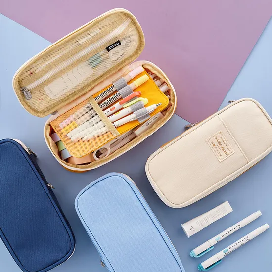 New Arrival Foldable Big Capacity Canvas Zipper Pencil Pouch Case Bag Stationery Organizers Compartments Cosmetic Makeup Bags