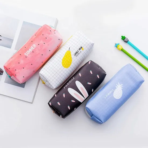 Large Capacity Stationery Storage Bag Cute Fruit Printed Leather Pencil Case