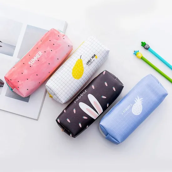 Large Capacity Stationery Storage Bag Cute Fruit Printed Leather Pencil Case