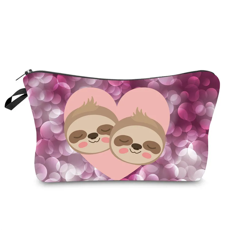 Wholesale Custom Cartoon Sloth Printing Girls Pencil Pouch Polyester Cosmetic Bags
