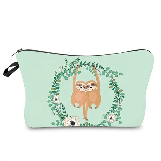 Wholesale Custom Cartoon Sloth Printing Girls Pencil Pouch Polyester Cosmetic Bags