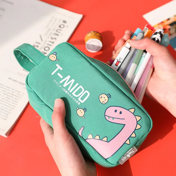 Wholesale Kids School Stationery Pen Bags Canvas Cartoon Dinosaur Pencil Case