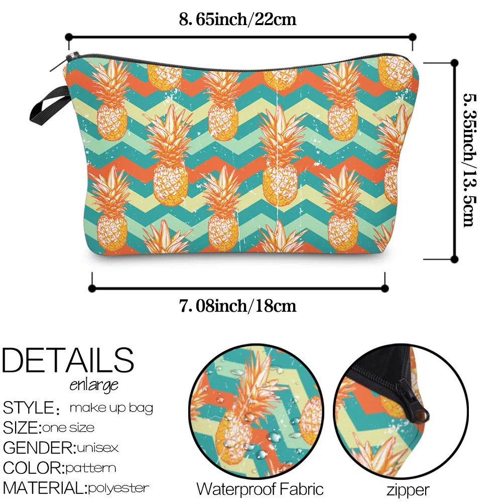 Wholesale Custom Pineapple Print Pencil Pouch Lady Cosmetic Bag with Logo