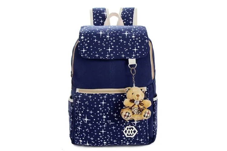 3PCS Casual Star Print Canvas Top Name Brand Kids School Bag Set