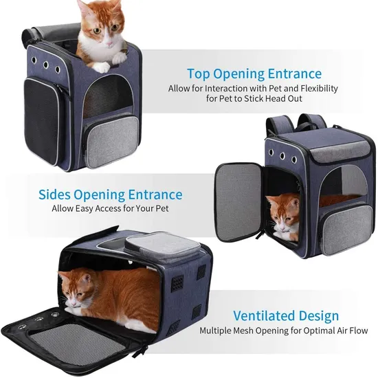Pet Carrier Strap Foldable Sventilated Design Pet Travel Backpack with Internal Seat Belt for Travel Hiking Camping