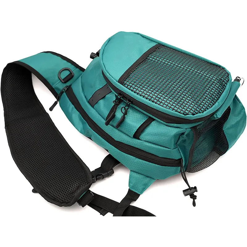Factory Wholesale Outdoor Fishing Gear Bags with Multifunctional Waterproof Blue-Green Diagonal Strap Small Bags