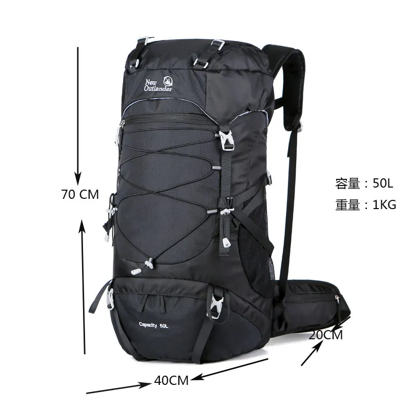New Factory Outdoor Mountaineering Bag 50L High Capacity Nylon Travel Camping Backpack