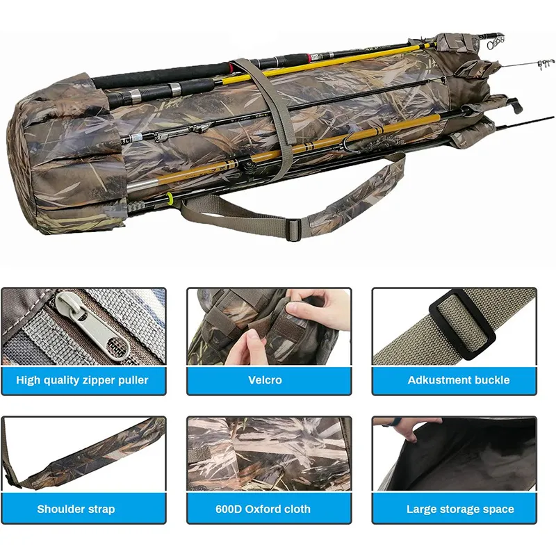 Factory Customized Canvas Fishing Rod Storage Bag Travel Handbag Large Capacity Fishing Bag