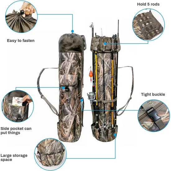 Factory Customized Canvas Fishing Rod Storage Bag Travel Handbag Large Capacity Fishing Bag