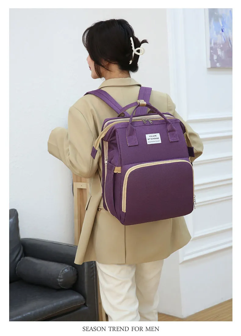 Minimalist Mommy Bag Portable Folding Shoulder Backpack Multi Functional Large Capacity Baby Bed Mommy Backpack