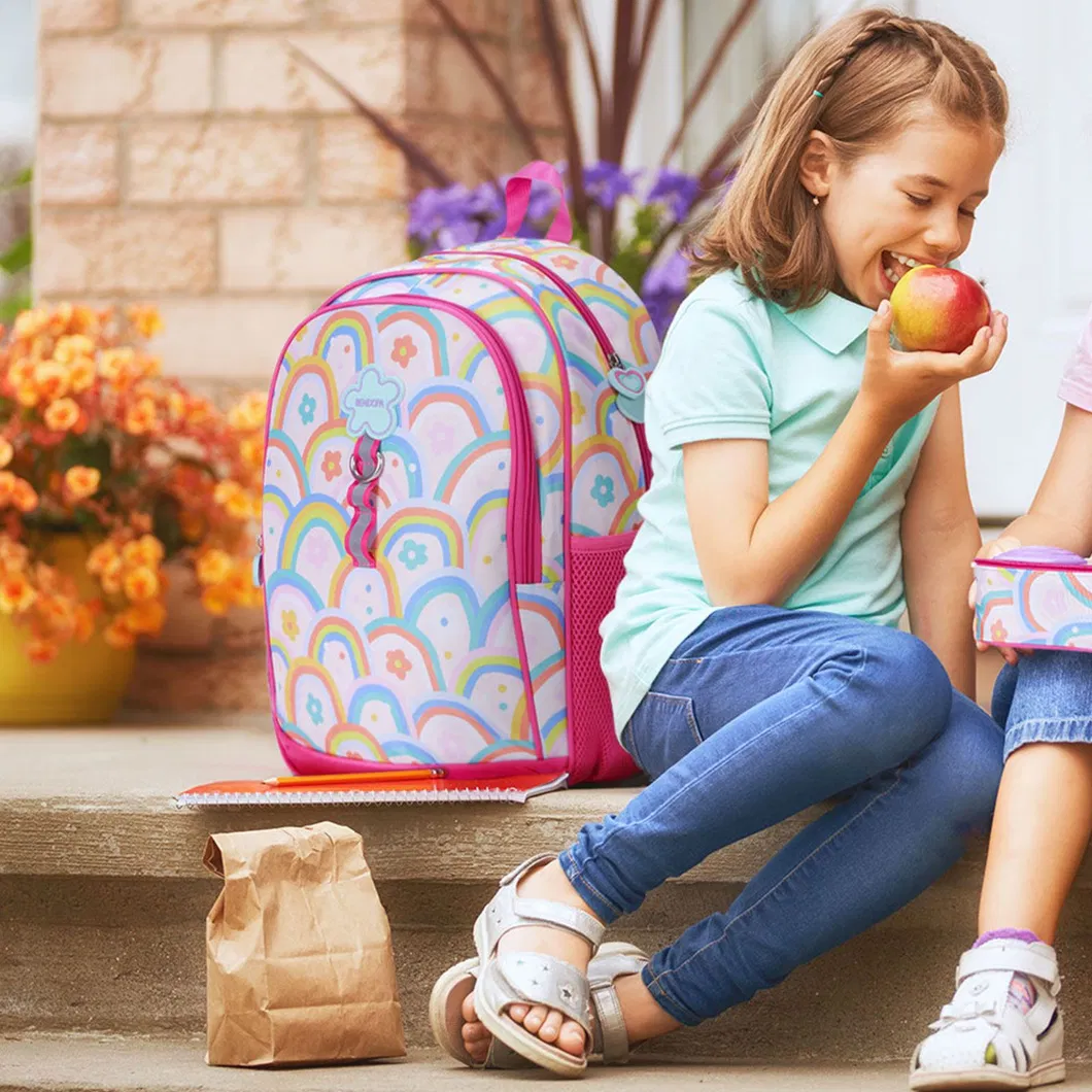 Factory Customized Rainbow Children&prime;s Backpack Elementary School Girl 3 Piece Set Backpack