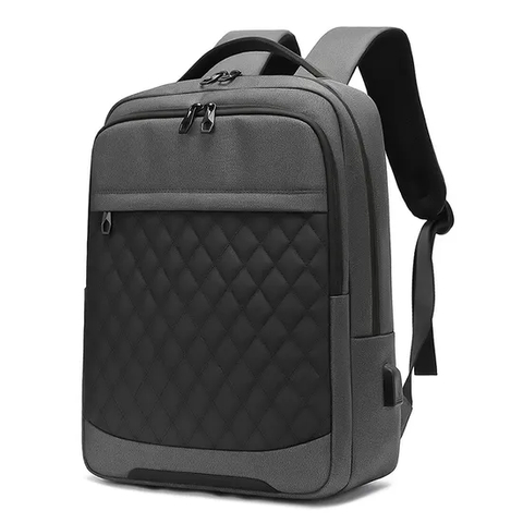 Mens Large Capacity Backpack Fashion Diamond Grid Business 15.6-Inch Computer Backpack