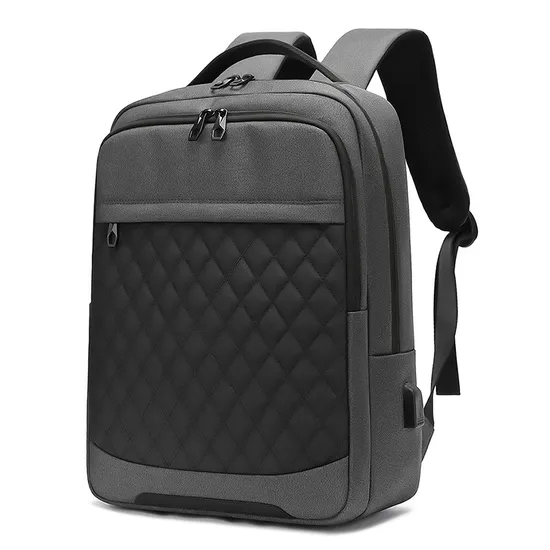Mens Large Capacity Backpack Fashion Diamond Grid Business 15.6-Inch Computer Backpack