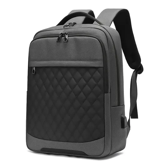 Mens Large Capacity Backpack Fashion Diamond Grid Business 15.6-Inch Computer Backpack