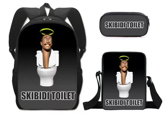 Skifidi Toilet Man Mock Book Bag for Primary and Secondary School Students Shoulder Bag Pen Bag Backpack Three Piece Set