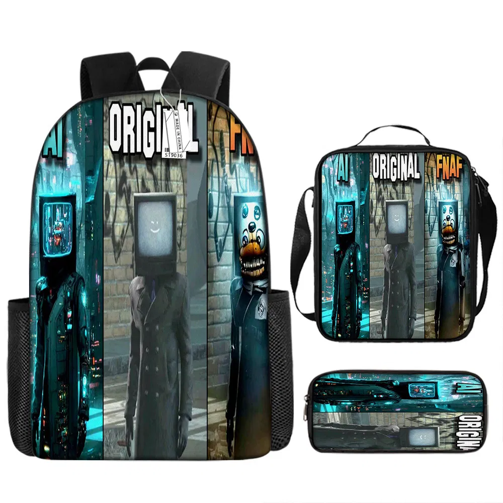 Skifidi Toilet Man Mock Book Bag for Primary and Secondary School Students Shoulder Bag Pen Bag Backpack Three Piece Set