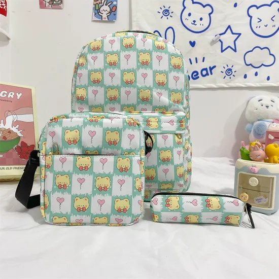 Girl′s Cartoon Cute Animal Three Piece Set Student School Bag Large Capacity Travel Backpack with Pen Bag