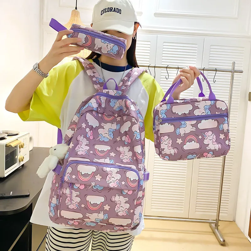 New Fashion Cartoon Backpack Large Capacity Three Piece Set for Primary and Secondary School Students