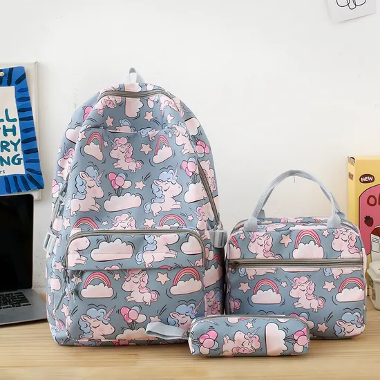 New Fashion Cartoon Backpack Large Capacity Three Piece Set for Primary and Secondary School Students