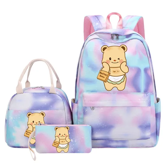 Butter Bear Student Children′s Backpack Handbag Pencil Case 3-Pieces Set