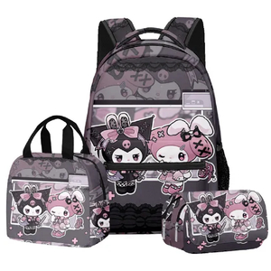 2024 New 3D Kuromi Student School Bag Backpack Lunch Bag Pen Bag Three Piece Set