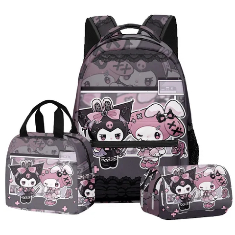 2024 New 3D Kuromi Student School Bag Backpack Lunch Bag Pen Bag Three Piece Set