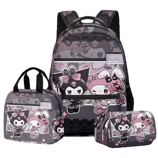 2024 New 3D Kuromi Student School Bag Backpack Lunch Bag Pen Bag Three Piece Set