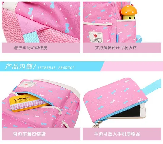 New Cross Border Cute Bow Print Three Piece Set for Middle School Students Campus Large Capacity Backpack