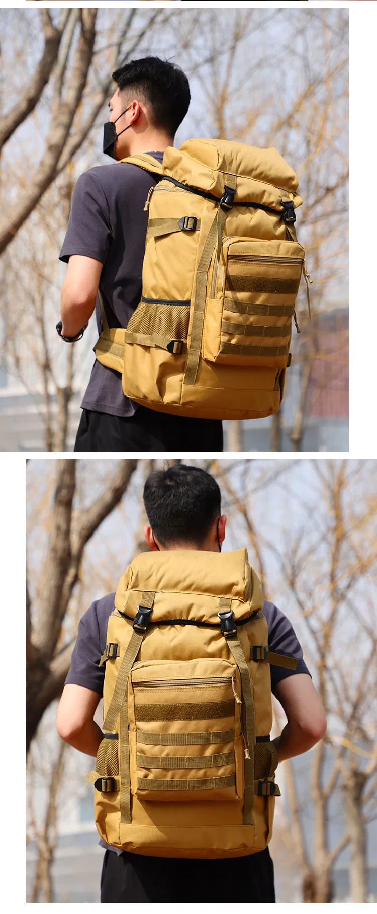 Outdoor Sports Backpack Mountaineering Hiking Travel Backpack 80L Large Capacity Lightweight Tactical Bag