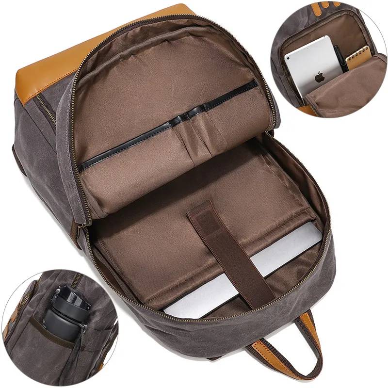 Men Backpack Multifunctional Large Capacity Casual Backpack Retro Canvas Backpack