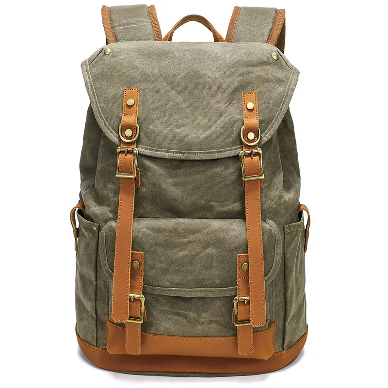 Retro Oil Wax Canvas Backpack Outdoor Waterproof Large Capacity Mountaineering Travel Multi Functional Backpack