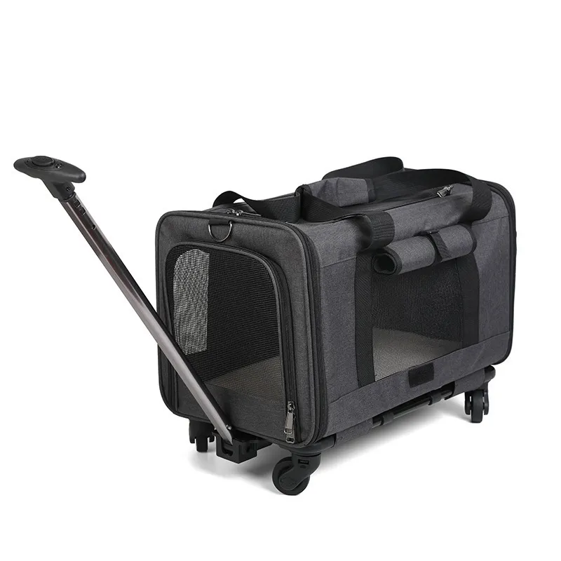 Customized Portable Viewable Window Trolley Pet Dog Cat Backpack Luggage Box Carriers with Wheels
