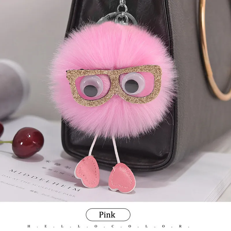 POM POM Keychain 8cm Colored Bulk Fluffy Fur Puff Ball Key for Women Pompom Keychains