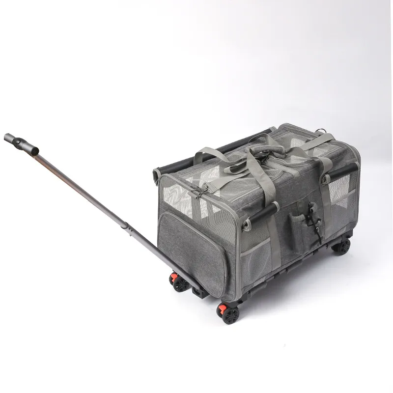 Dog Cat Carrier with Wheels Trolley Pet Carrier Bag with Removable Wheels